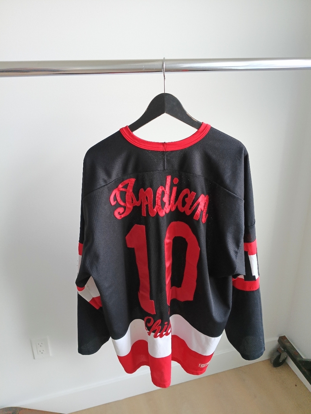 Vintage 90s Indian Motorcycle CCM Maska Hockey Jersey XXL Black Red Rare - Picture 2 of 11